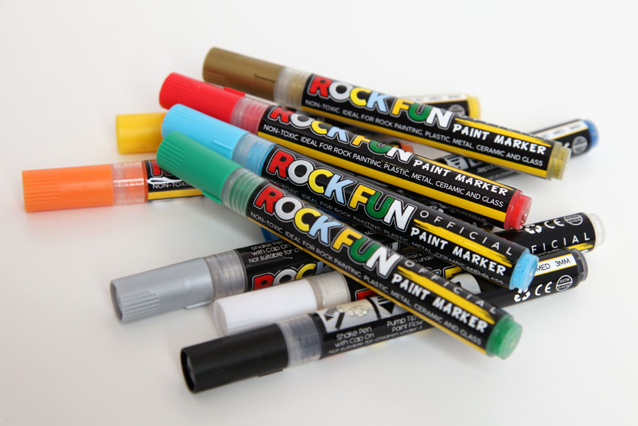 a pile of Rockfun paint pens
